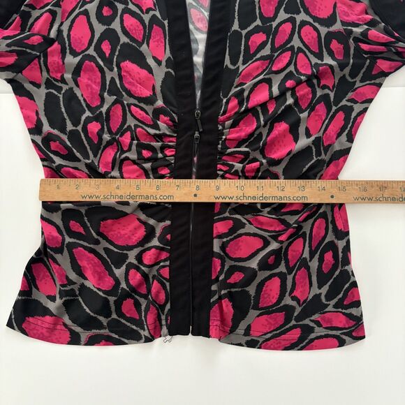 Joseph Ribkoff Top Womens 12 Pink Black Animal Print Zip Front Stretch Mobwife - Picture 15 of 16